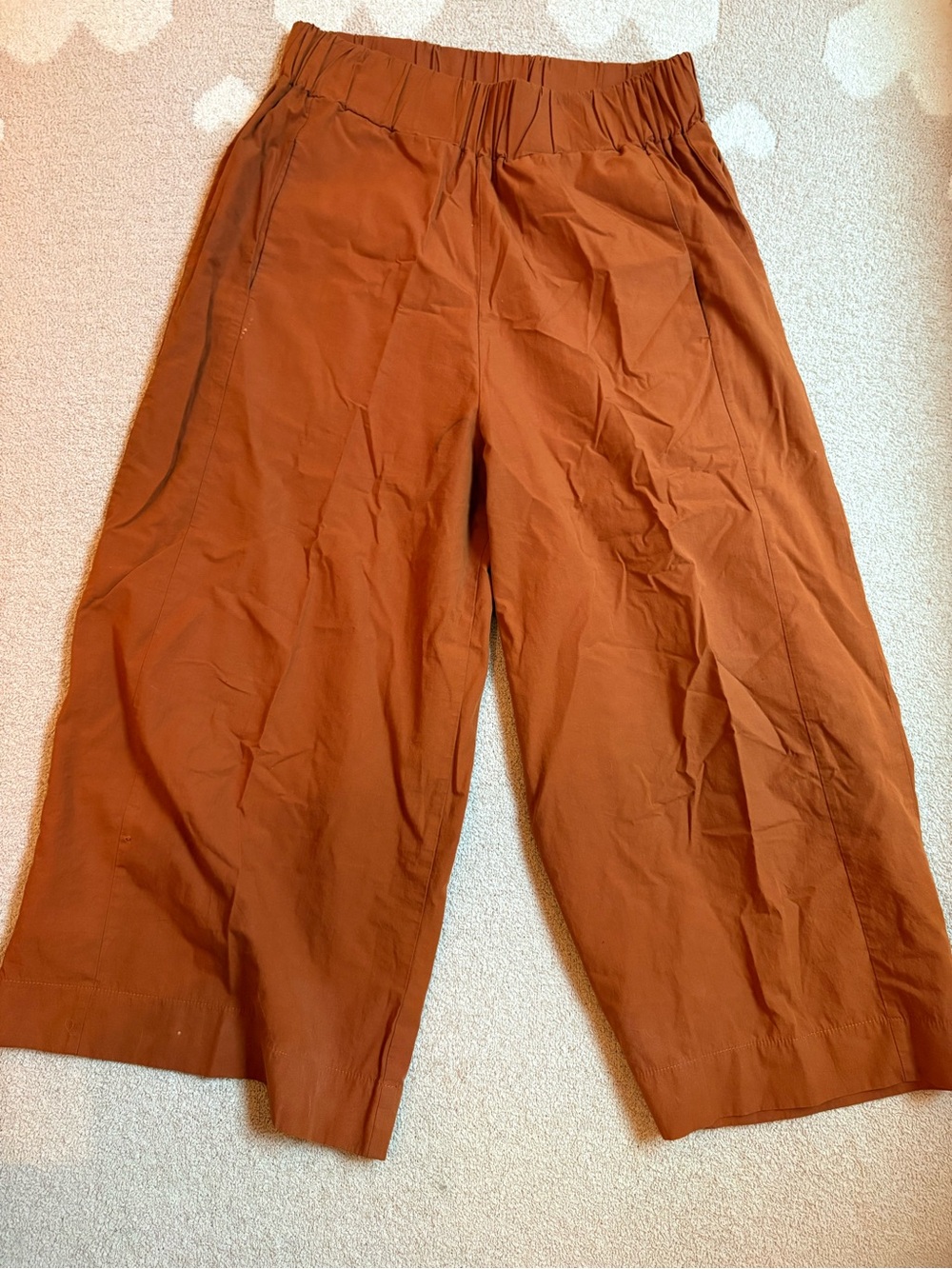 Wide-Leg Elastic Waist Pants in Rust for Women